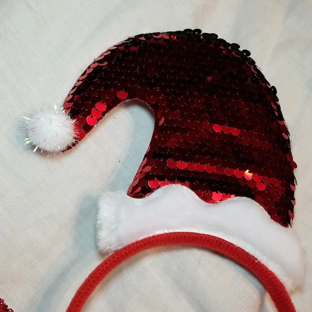 HOLIDAY HAIR BLING FASCINATOR SANTA HAT GLITTER BOW SET OF CHRISTMAS TREE RIBBON